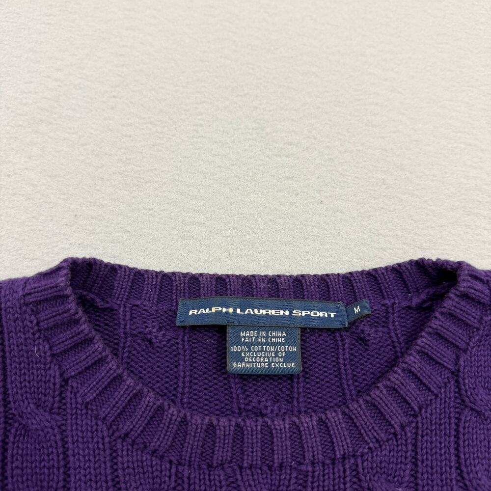 Vintage Ralph Lauren Sport Cable Knit Sweater Women's Medium Purple Crewneck - Picture 5 of 8